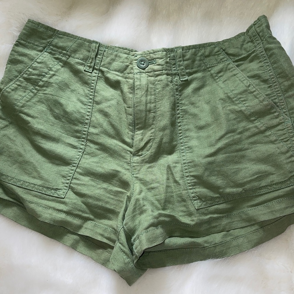 army green linen shorts